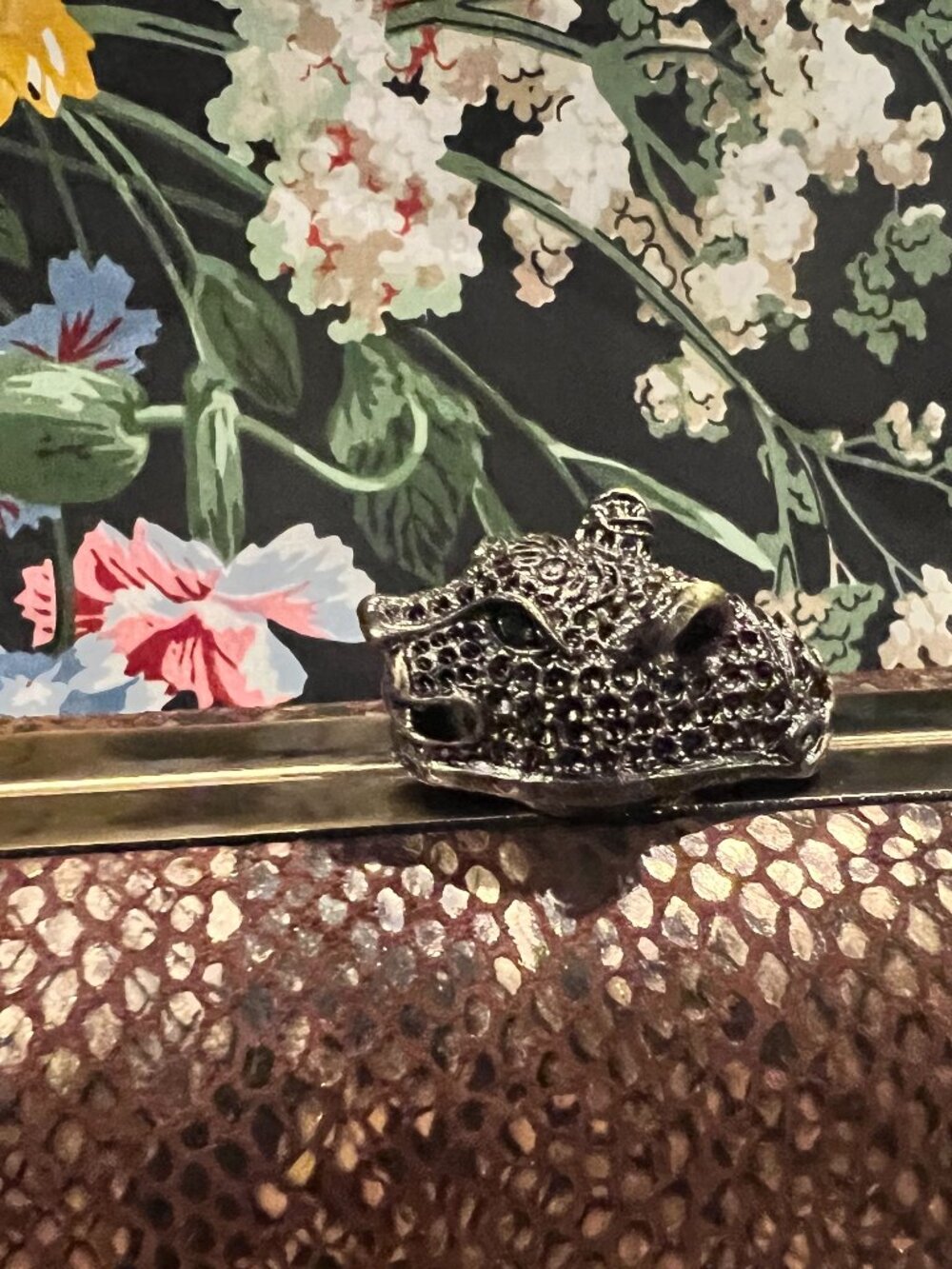 NIB House Of Harlow 1960 Addison Gold Brown Snake Crystal Cheetah Clutch